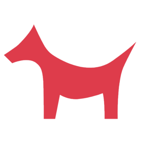 A red dog is standing in front of a black background.