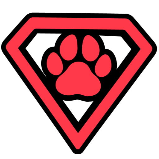 A red and white dog paw in the shape of a super hero.