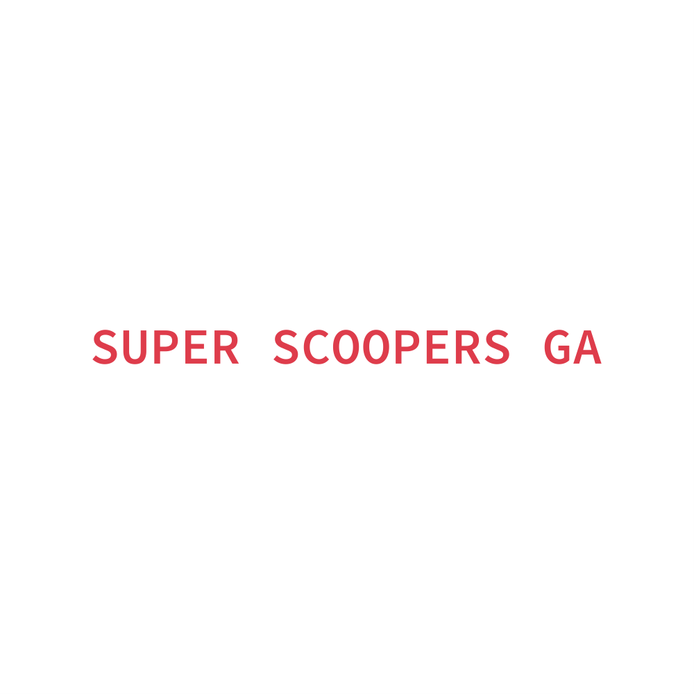 A red and white logo for super scoopers ga.
